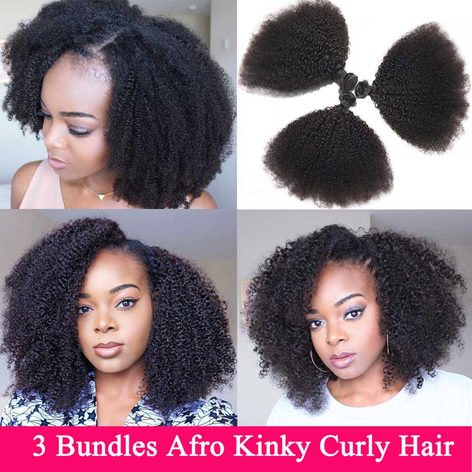 Mongolian Human Hair Kinky Curly Non-Remy Hair Extensions (3 Bundles of 8-22 inches)