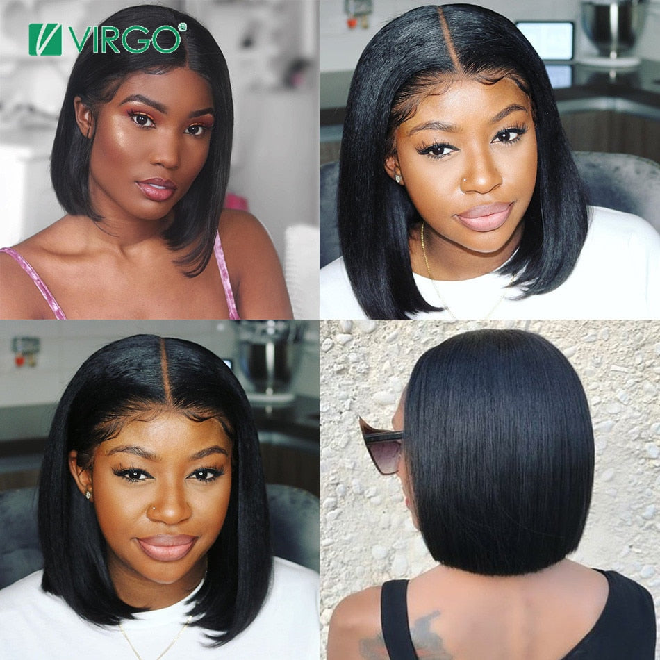 Glueless Bob Wig Brazilian Straight Short Lace Front Human Hair Wigs For Black Women Pre Plucked With Baby Hair Remy Hair