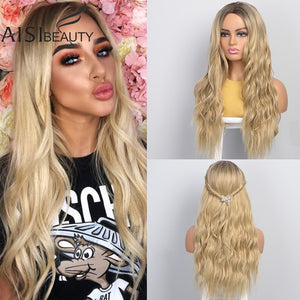 Long Ombre Platinum Synthetic Wavy Wigs for African American Women