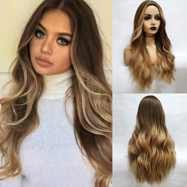 Long Synthetic Natural Wave Hair Wigs Heat Resistant Hair Wigs for Black Women