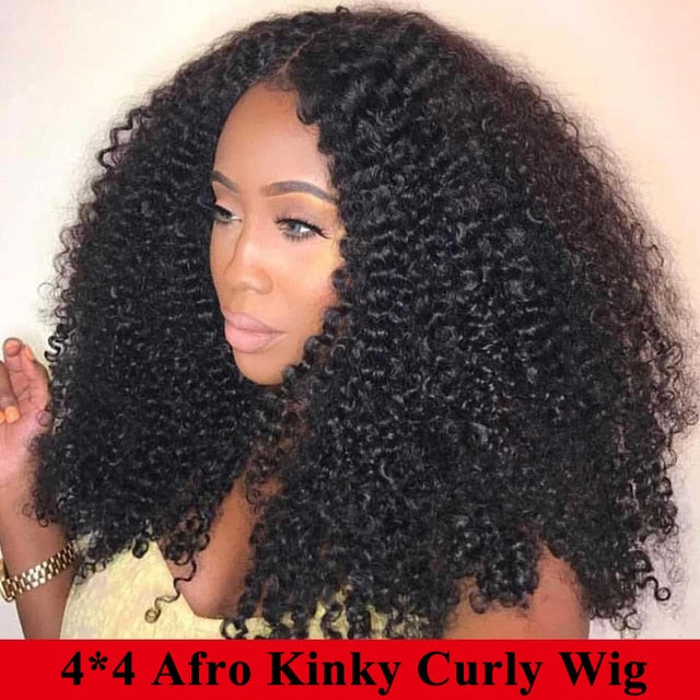 Afro Kinky Curly Human Hair Remy Brazilian Closure Wig