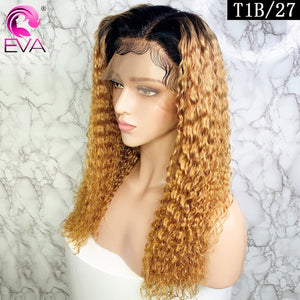 Eva Curly 13x6 Lace Front Human Hair Wigs Ombre 370 Lace Frontal Wigs Pre Plucked With Baby Hair Fake Scalp Wig Brazilian Remy