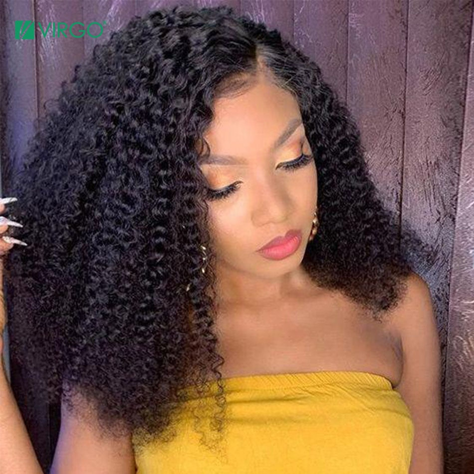 Virgo Kinky Curly Wig For Black Women Lace Frontal Human Hair Wigs Pre Plucked With Baby Hair Lace Wig 150% Density Remy