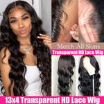 Load image into Gallery viewer, Invisible Brazilian  Wavy Human Hair Remy HD Transparent Lace Frontal Wig
