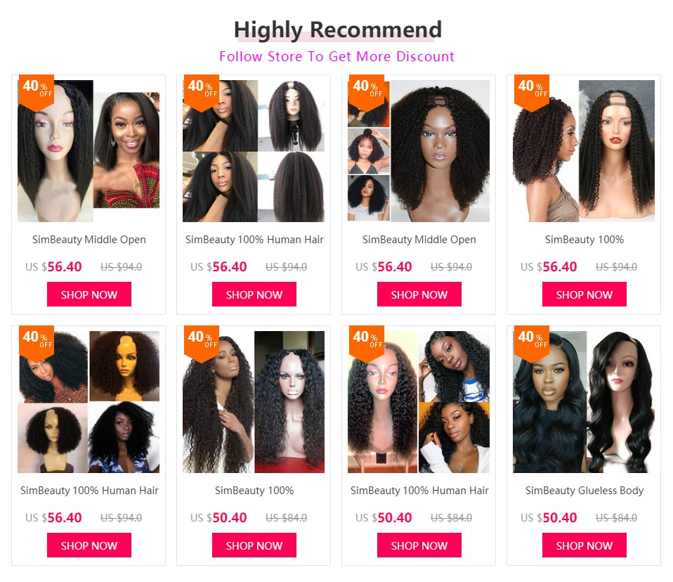 SimBeauty Glueless Body Wave U Part Wigs 100% Human Hair 100% Unprocessed Brazilian Remy Hair Left Side Part Wig For Black Women