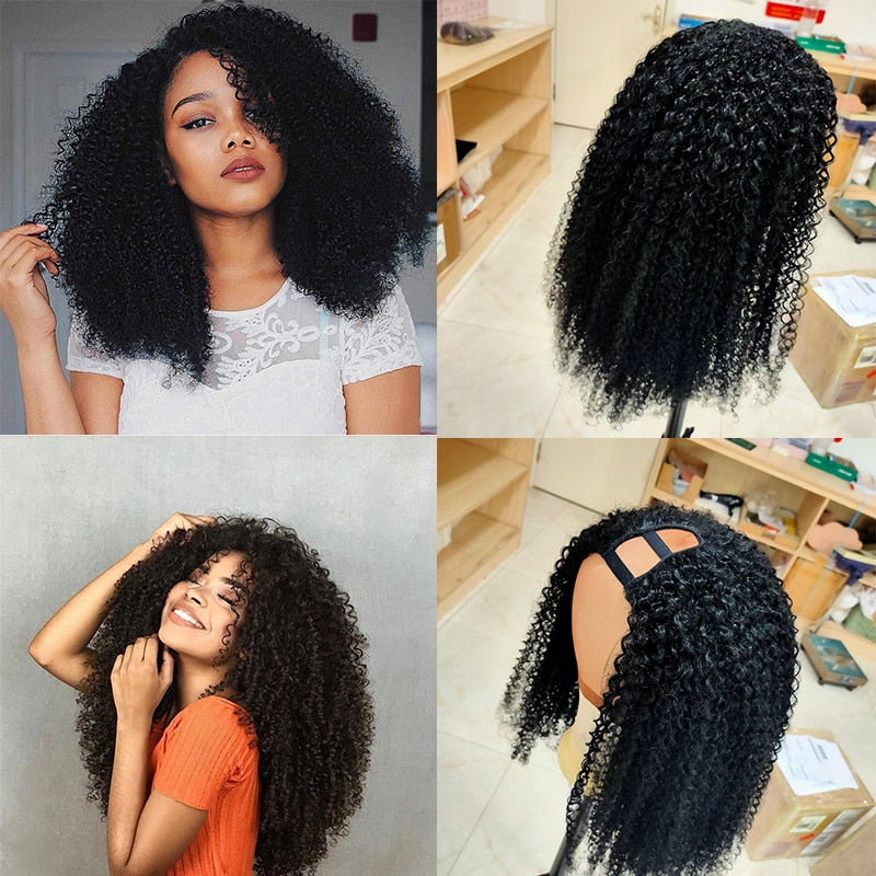 U Part Wig Kinky Curly Human Hair Wig 150 180 Density Middle Part Pre Plucked Brazilian Remy Human Hair Wigs For Women WoWEbony