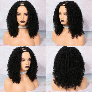 U Part Wig Kinky Curly Human Hair Wig 150 180 Density Middle Part Pre Plucked Brazilian Remy Human Hair Wigs For Women WoWEbony