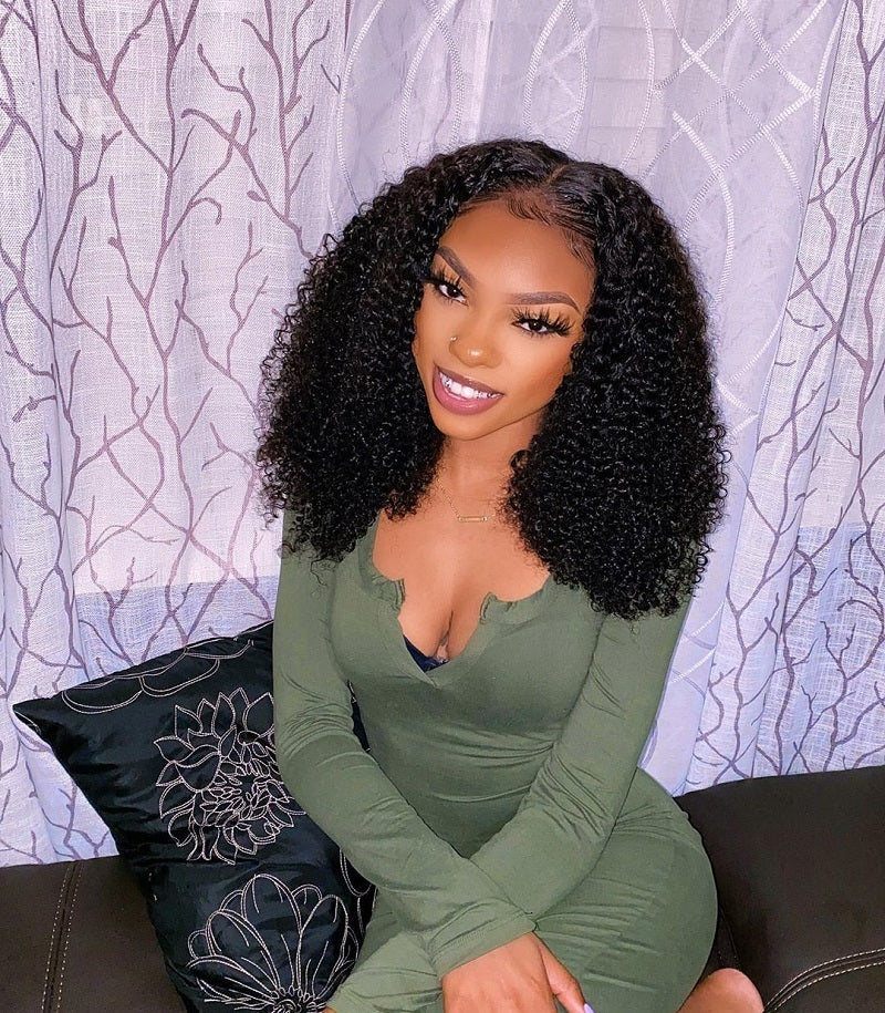 U Part Wig Kinky Curly Human Hair Wig 150 180 Density Middle Part Pre Plucked Brazilian Remy Human Hair Wigs For Women WoWEbony