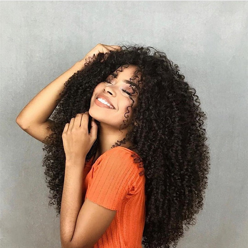 U Part Wig Kinky Curly Human Hair Wig 150 180 Density Middle Part Pre Plucked Brazilian Remy Human Hair Wigs For Women WoWEbony
