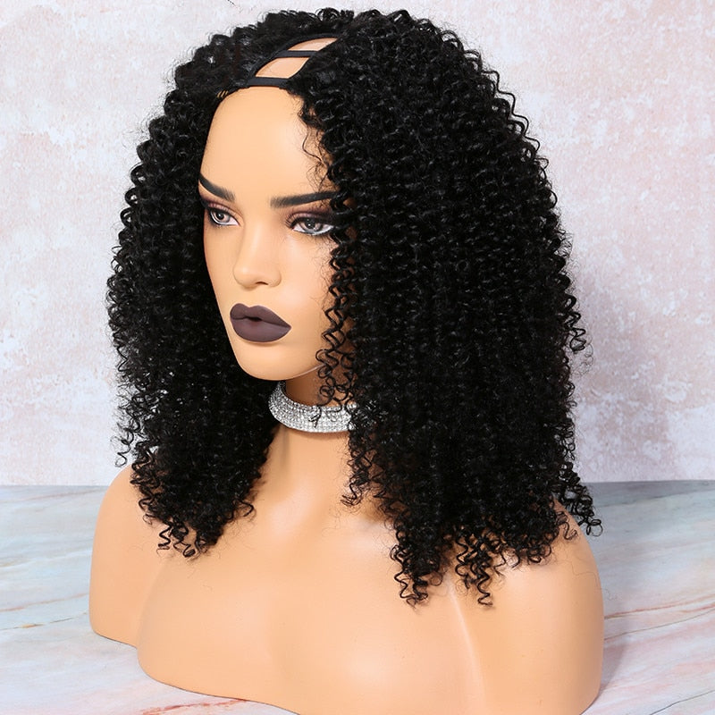 U Part Wig Kinky Curly Human Hair Wig 150 180 Density Middle Part Pre Plucked Brazilian Remy Human Hair Wigs For Women WoWEbony