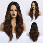Load image into Gallery viewer, Long Black to Brown Ombre High Density Temperature Wavy Glue-less Synthetic Wig
