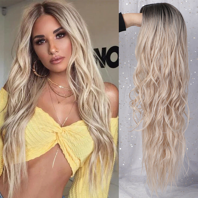 Long Ombre Platinum Synthetic Wavy Wigs for African American Women