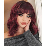 Load image into Gallery viewer, Glorious Dark Red Short Natural Wave Synthetic Wig with Bangs
