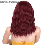Load image into Gallery viewer, Glorious Dark Red Short Natural Wave Synthetic Wig with Bangs
